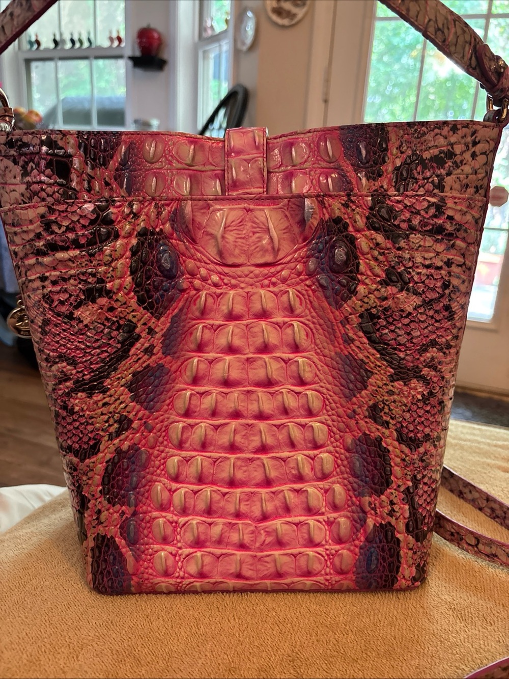Brahmin Pink Cobra Shira Croc-Embossed Leather Shoulder Bag - Picture 5 of 10
